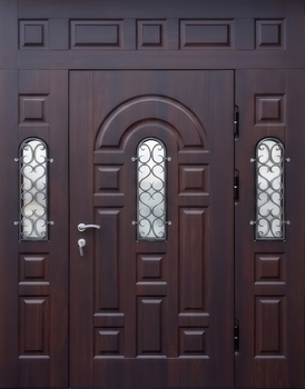 Входная парадная группа с терморазрывом, ковкой, стеклами и панелями МДФ со шпоном Входная парадная группа с терморазрывом, ковкой, стеклами и панелями МДФ со шпоном