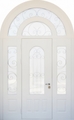 Арочная парадная дверь с терморазрывом, ковкой, стеклопакетами и белыми панелями МДФ
